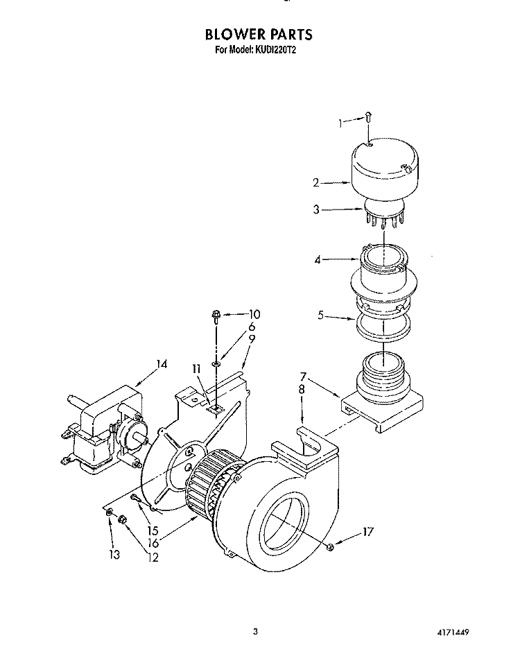 BLOWER Diagram and Parts List for KUDI220T2  KitchenAid Dishwasher