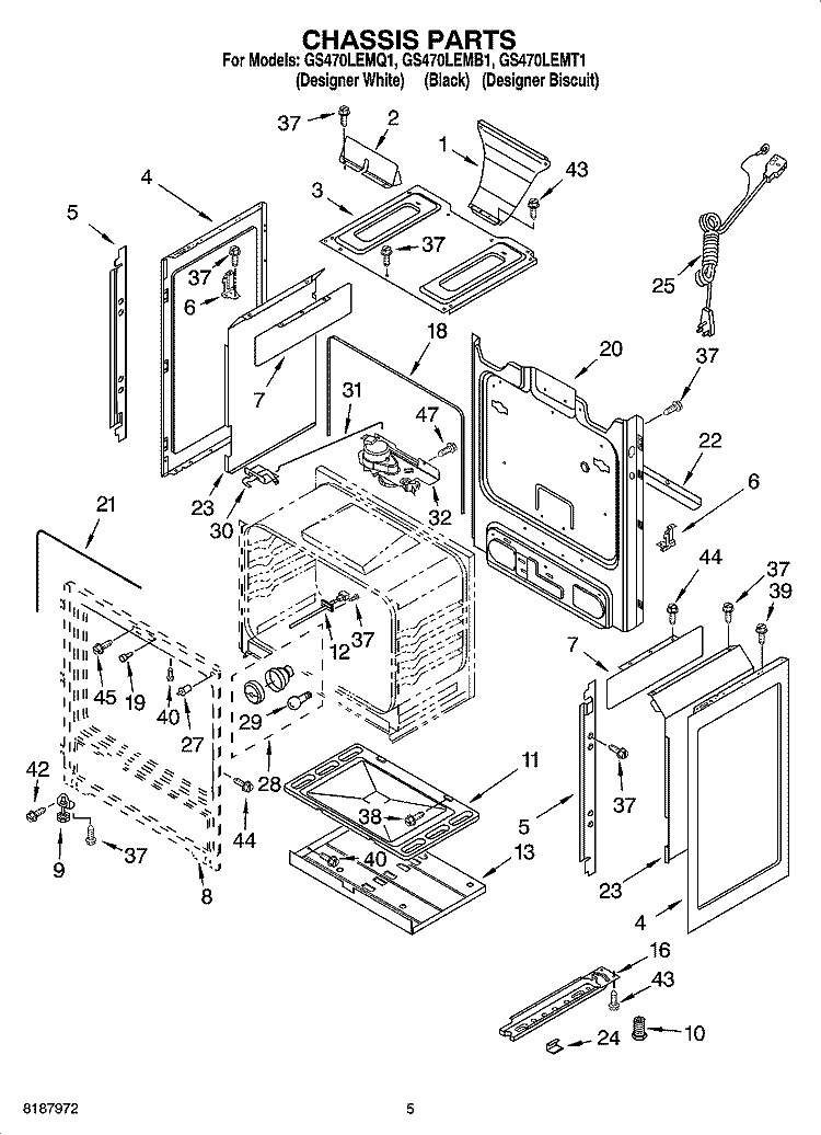 CHASSIS PARTS Diagram and Parts List for GS470LEMB1  Whirlpool Range