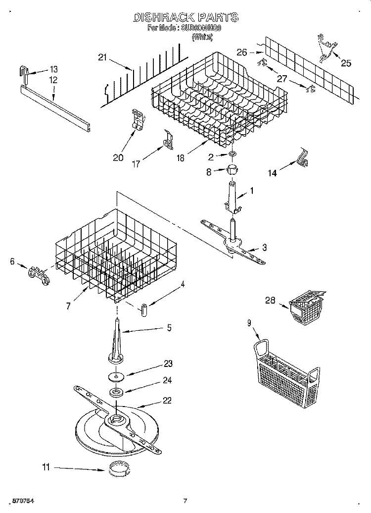 DISHRACK Diagram and Parts List for SUD6000HQ0  Whirlpool Dishwasher