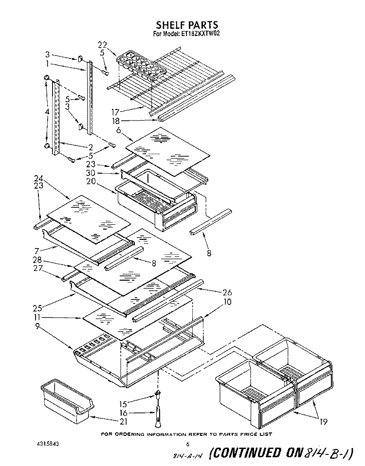 SHELF Diagram and Parts List for ET18ZKXTM02  Whirlpool Refrigerator