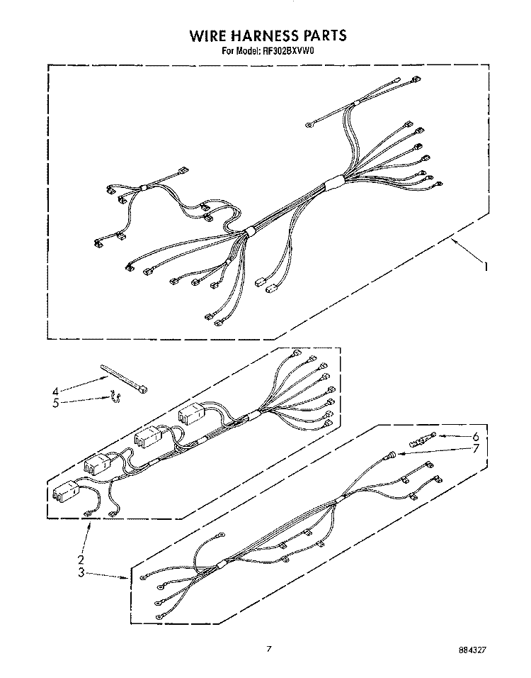 WIRE HARNESS Diagram and Parts List for RF302BXVN0  Whirlpool Range
