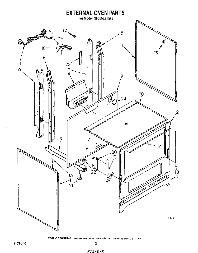 EXTERNAL OVEN Diagram and Parts List for SF305EERW0  Whirlpool Range