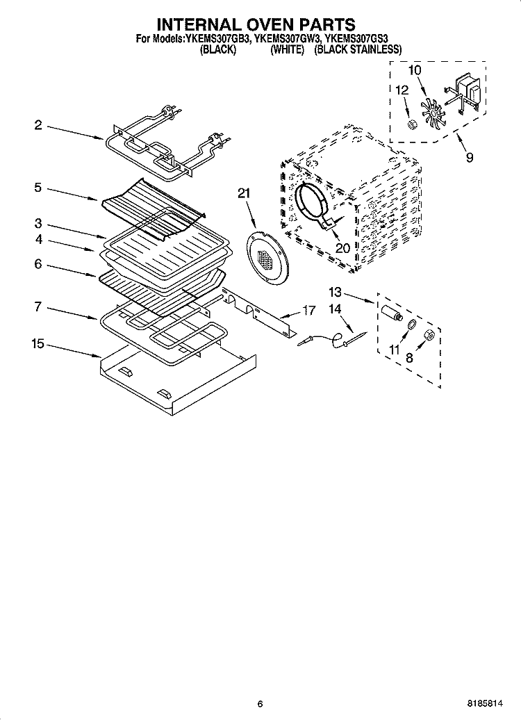 INTERNAL OVEN PARTS Diagram and Parts List for YKEMS307GS3  KitchenAid Microwave Oven Combo