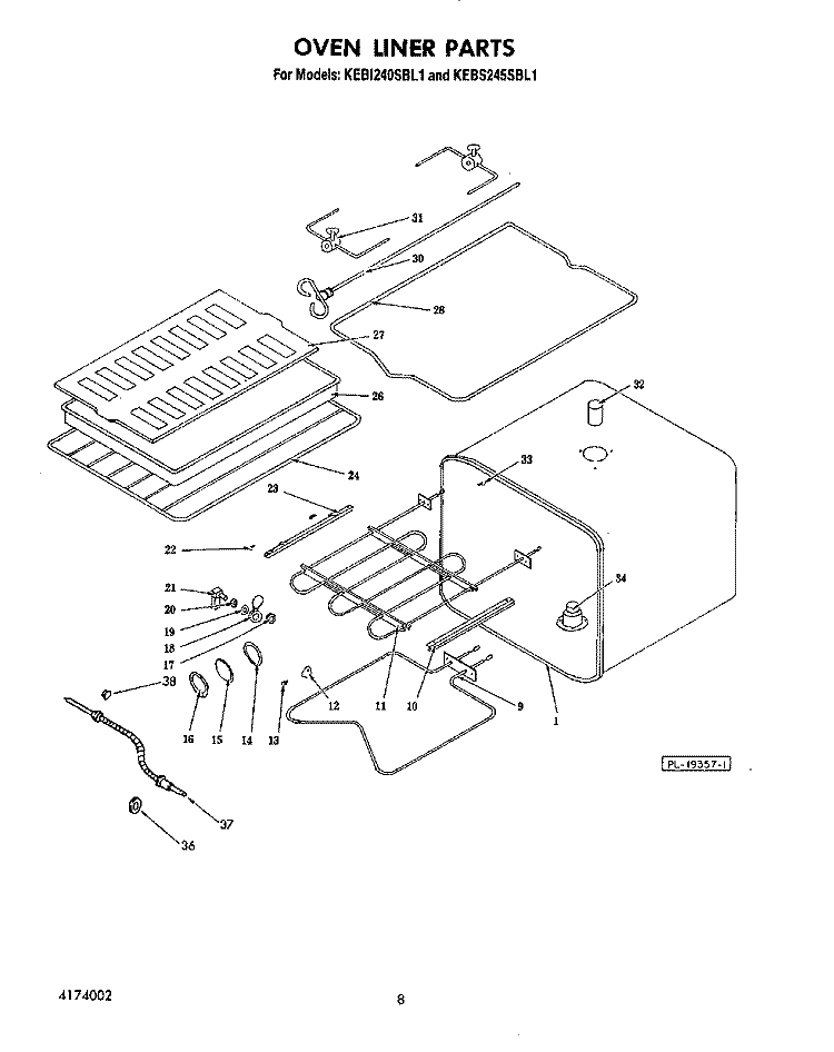 OVEN LINER Diagram and Parts List for KEBI240SBL1  KitchenAid Wall Oven