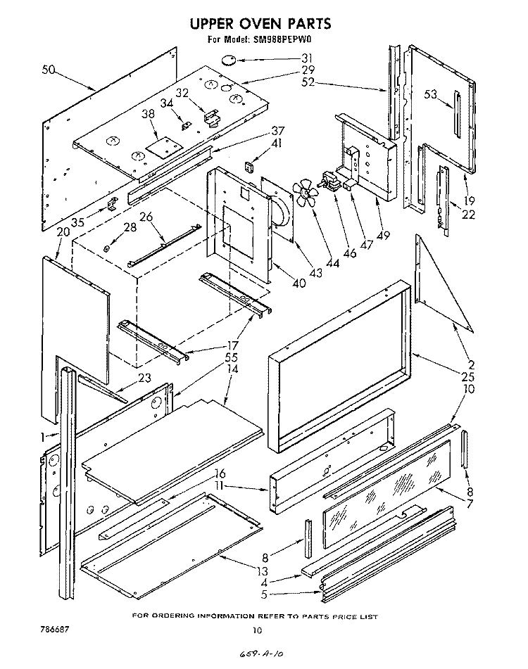 UPPER OVEN Diagram and Parts List for SM988PEPW0  Whirlpool Range