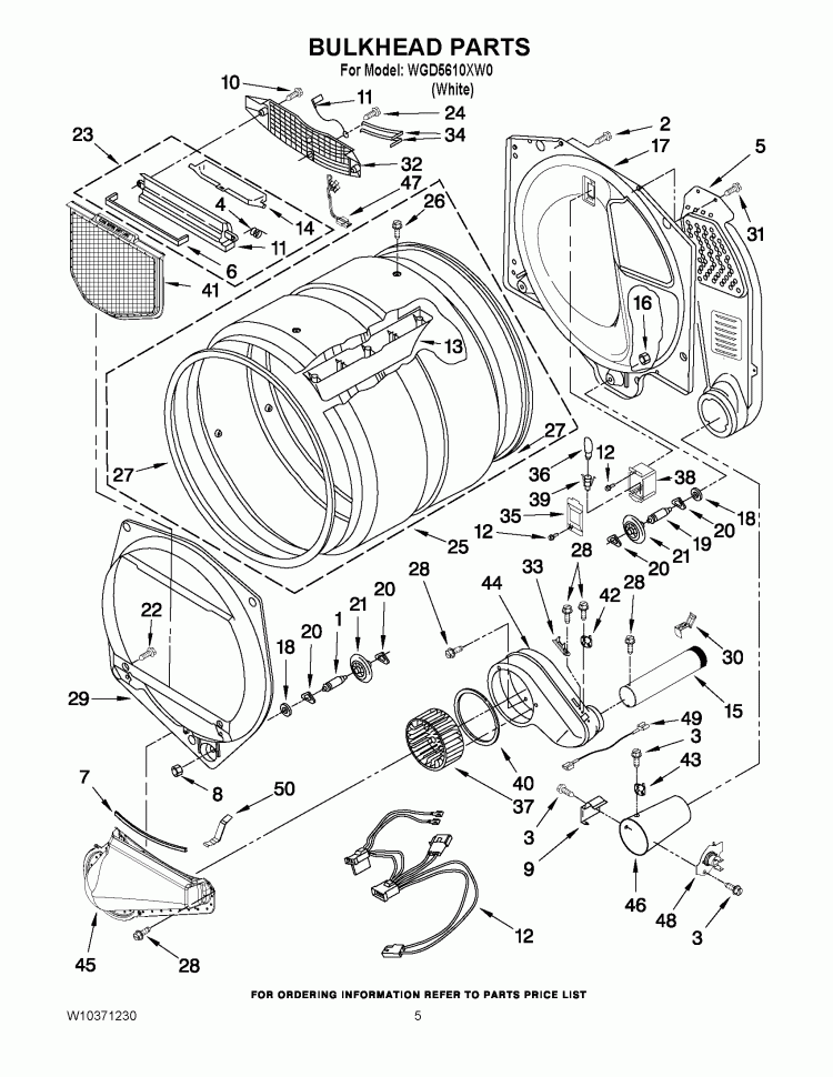 BULKHEAD PARTS Diagram and Parts List for WGD5610XW0  Whirlpool Dryer