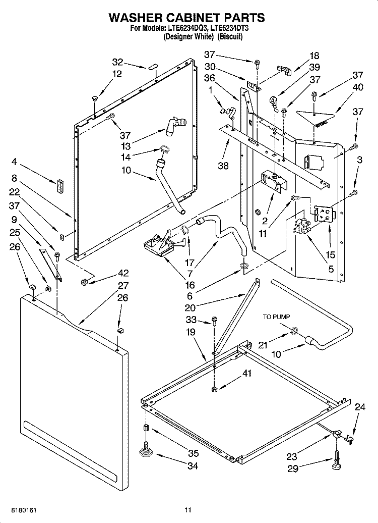 WASHER CABINET PARTS Diagram and Parts List for LTE6234DQ3  Whirlpool Washer Dryer Combo
