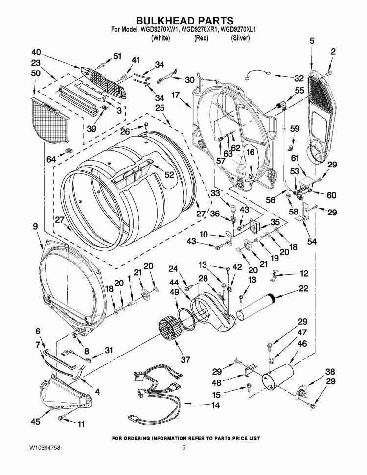 BULKHEAD PARTS Diagram and Parts List for WGD9270XL1  Whirlpool Dryer