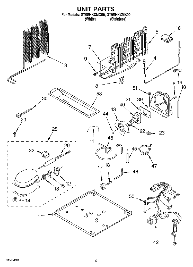 UNIT PARTS Diagram and Parts List for GT9SHKXMS00  Whirlpool Refrigerator
