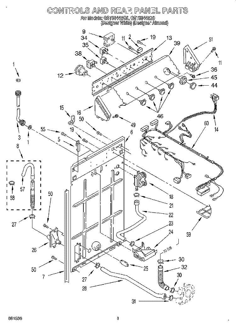 CONTROLS AND REAR PANEL Diagram and Parts List for GST9344EQ0  Whirlpool Washer