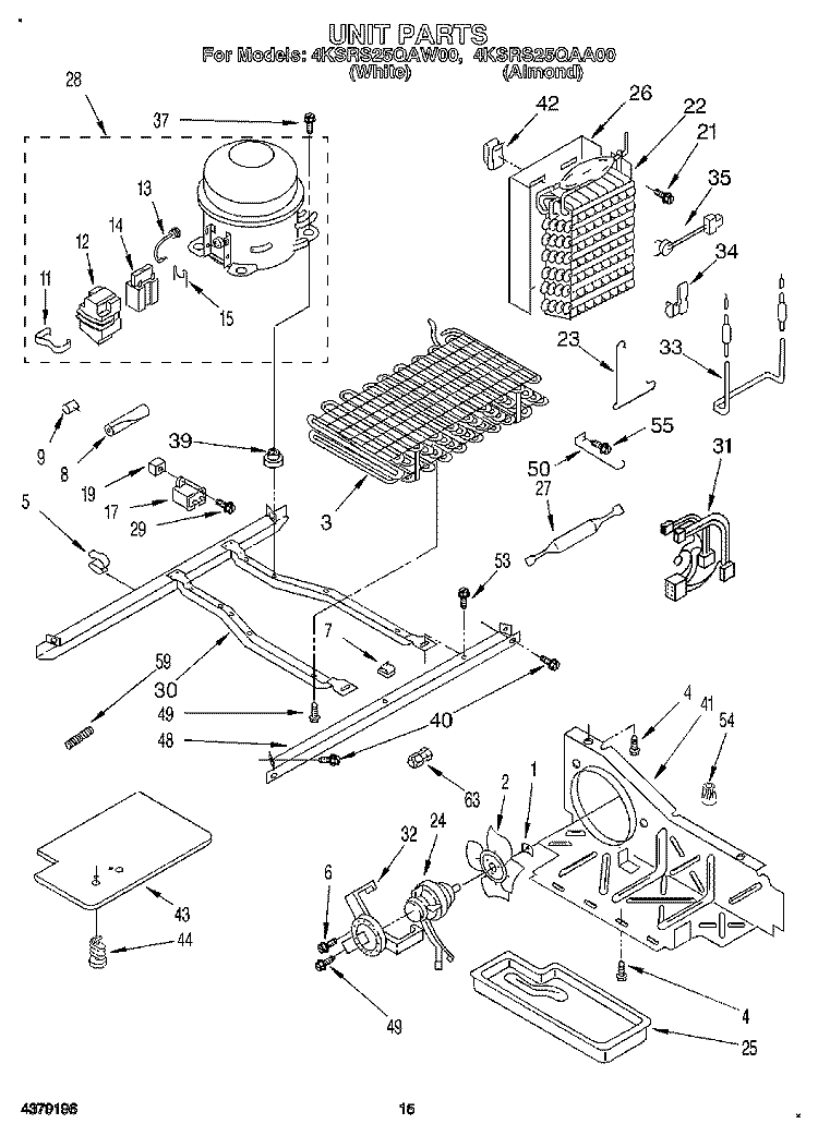 UNIT Diagram and Parts List for 4KSRS25QAW00  KitchenAid Refrigerator