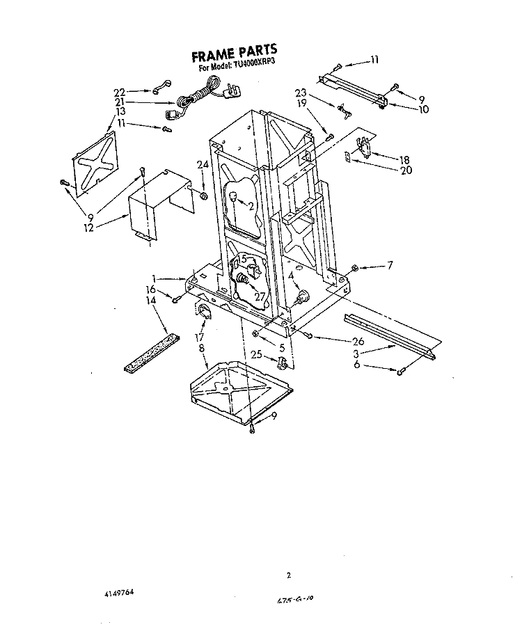 FRAME Diagram and Parts List for TU4000XRP3  Whirlpool Trash Compactor