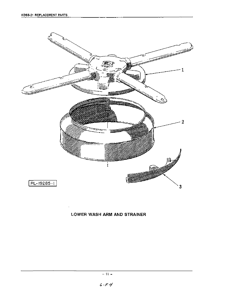 LOWER WASH ARM AND STRAINER Diagram and Parts List for KDSS21  KitchenAid Dishwasher