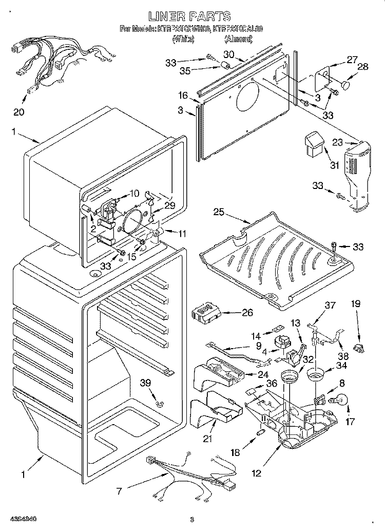 LINER Diagram and Parts List for KTRP22KGWH00  KitchenAid Refrigerator