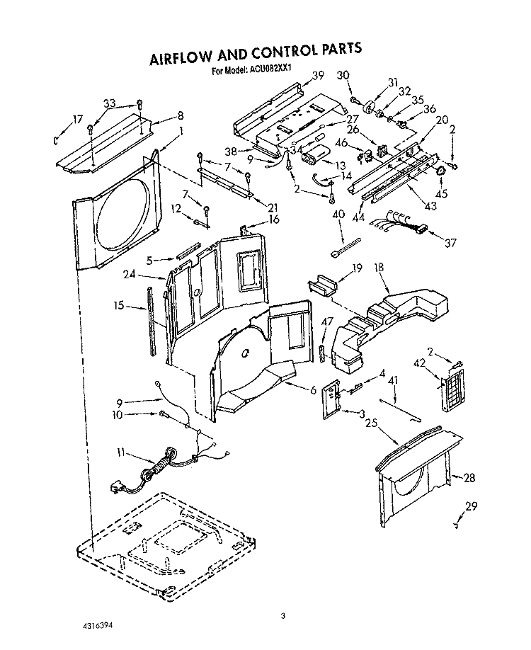 AIRFLOW & CONTROL Diagram and Parts List for ACU082XX1  Whirlpool Air Conditioner