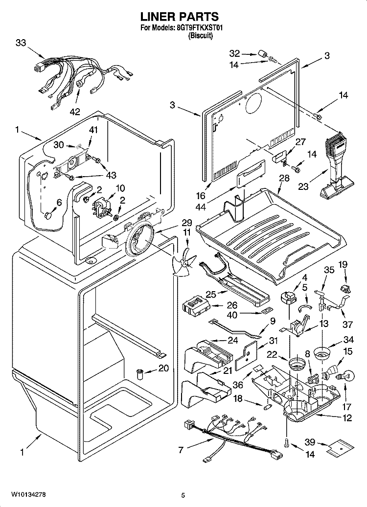 LINER PARTS Diagram and Parts List for 8GT9FTKXST01  Whirlpool Refrigerator