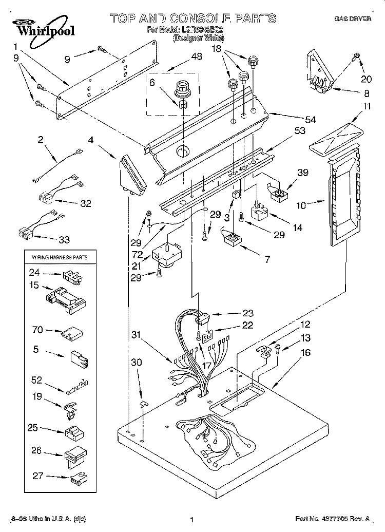TOP AND CONSOLE, LIT/OPTIONAL Diagram and Parts List for LGR5848EQ2  Whirlpool Dryer