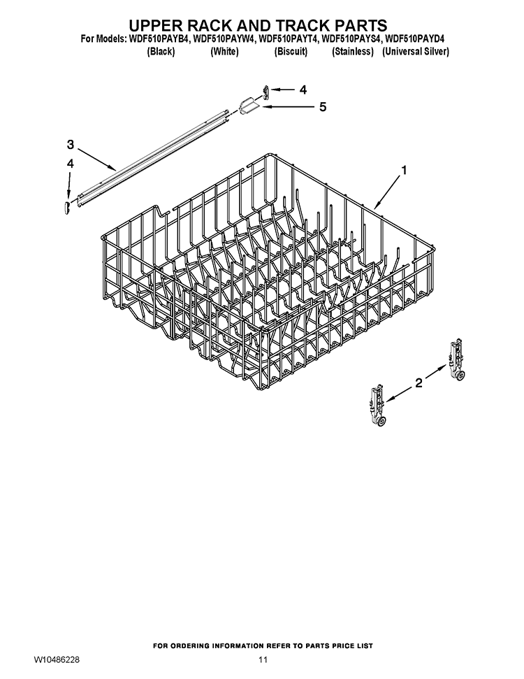 UPPER RACK AND TRACK PARTS Diagram and Parts List for WDF510PAYS4  Whirlpool Dishwasher