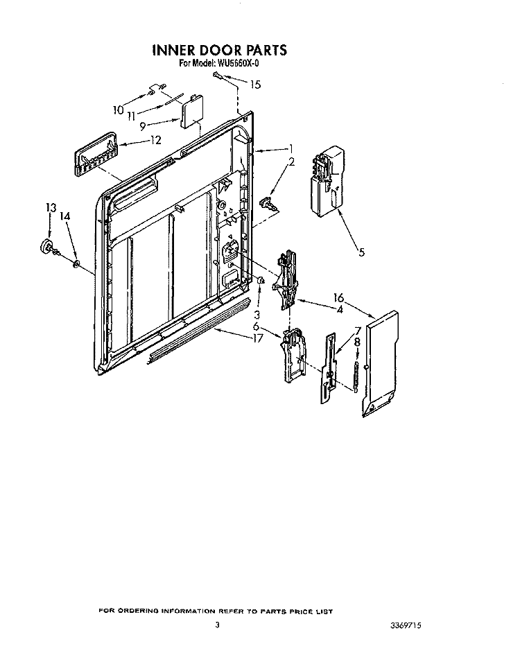 INNER DOOR Diagram and Parts List for WU5650X0  Roper Dishwasher