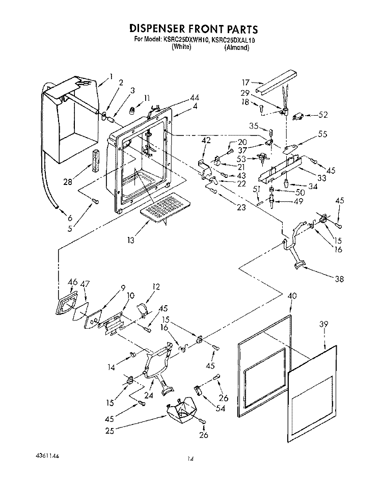 DISPENSER FRONT Diagram and Parts List for KSRC25DXAL10  KitchenAid Refrigerator