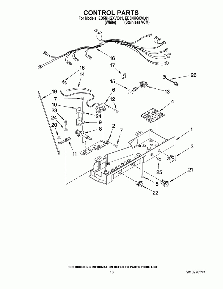 CONTROL PARTS Diagram and Parts List for ED5NHGXVQ01  Whirlpool Refrigerator