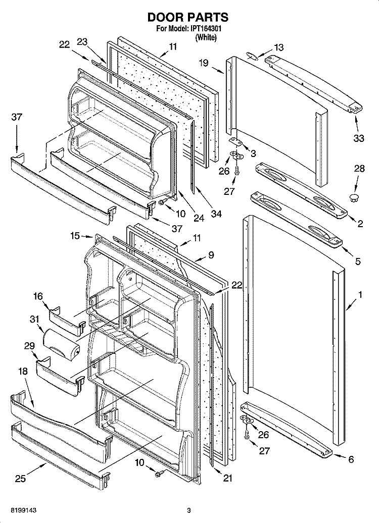 DOOR PARTS Diagram and Parts List for IPT164301  Inglis Refrigerator