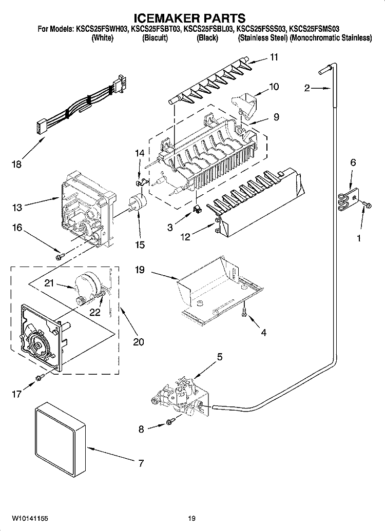 ICEMAKER PARTS, OPTIONAL PARTS (NOT INCLUDED) Diagram and Parts List for KSCS25FSBL03  KitchenAid Refrigerator