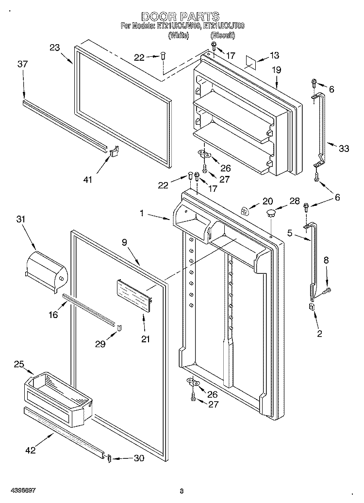DOOR Diagram and Parts List for ET21UKXJW00  Whirlpool Refrigerator
