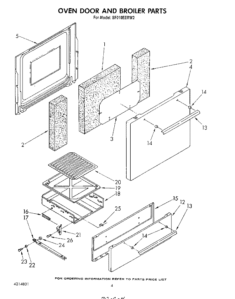 OVEN DOOR AND BROILER Diagram and Parts List for SF010EERW2  Whirlpool Range