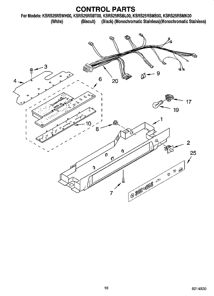 CONTROL PARTS Diagram and Parts List for KSRS25RSBL00  KitchenAid Refrigerator