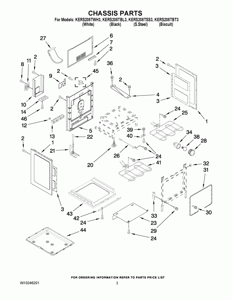 CHASSIS PARTS Diagram and Parts List for KERS205TBL3  KitchenAid Range