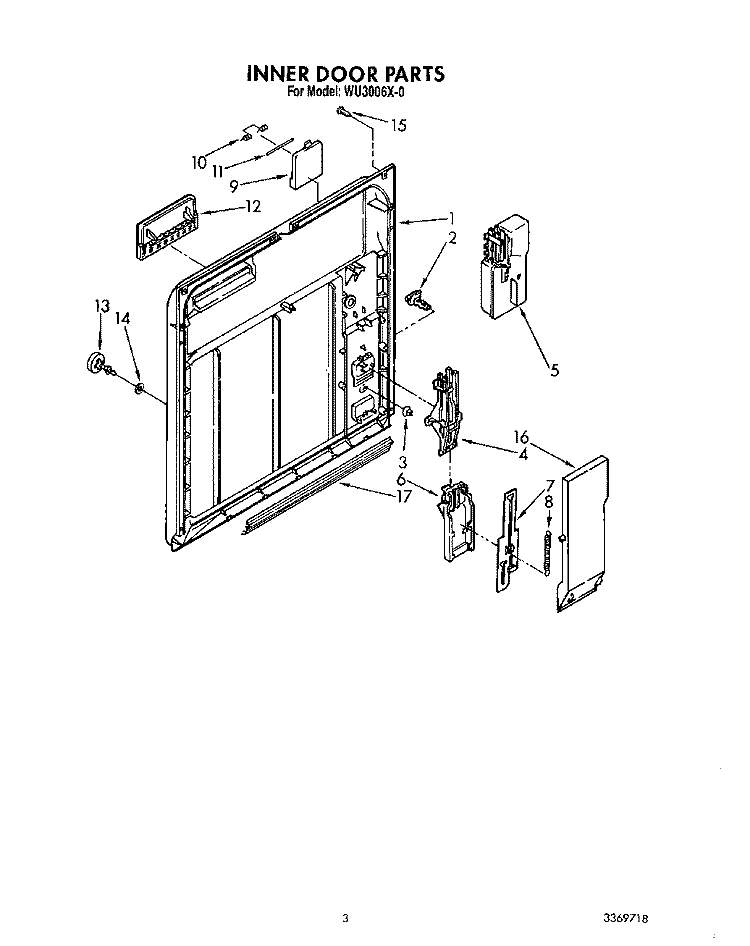 INNER DOOR Diagram and Parts List for WU3006X0  Roper Dishwasher