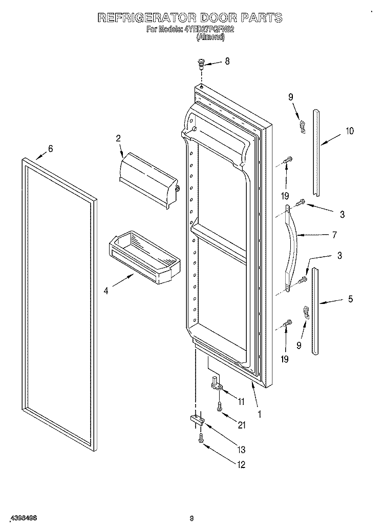 REFRIGERATOR DOOR Diagram and Parts List for 4YED27PQFN02  Whirlpool Refrigerator