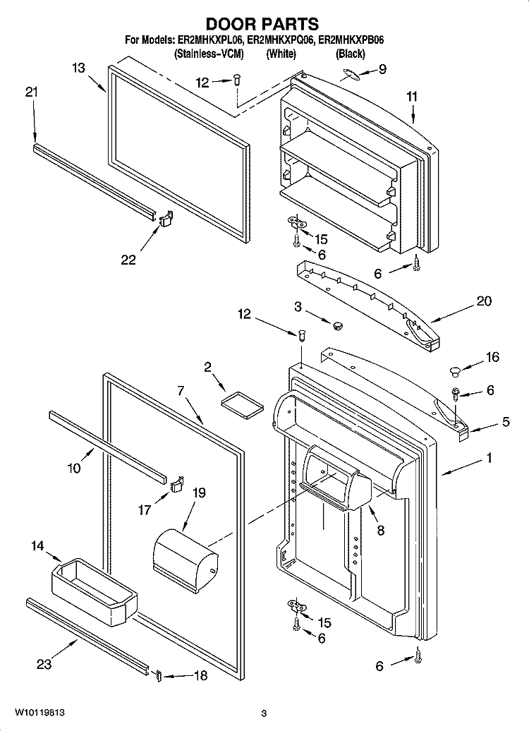 DOOR PARTS Diagram and Parts List for ER2MHKXPL06  Whirlpool Refrigerator