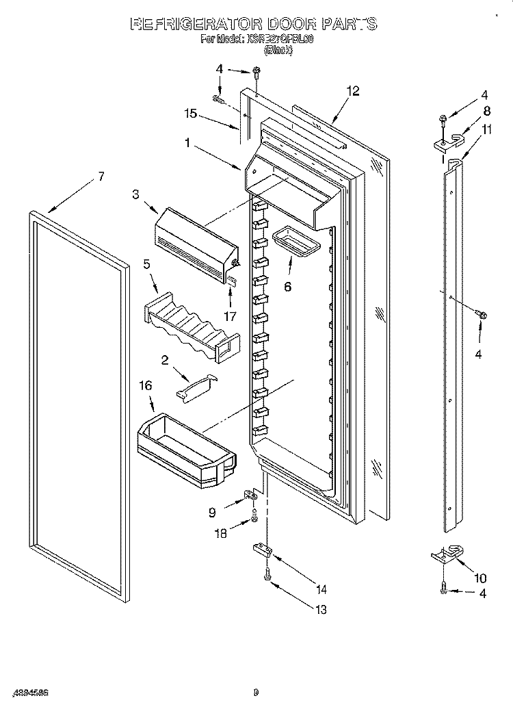 REFRIGERATOR DOOR Diagram and Parts List for KSRB27QFBL00  KitchenAid Refrigerator