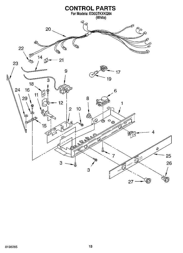 CONTROL, OPTIONAL Diagram and Parts List for ED0GTKXKQ04  Whirlpool Refrigerator