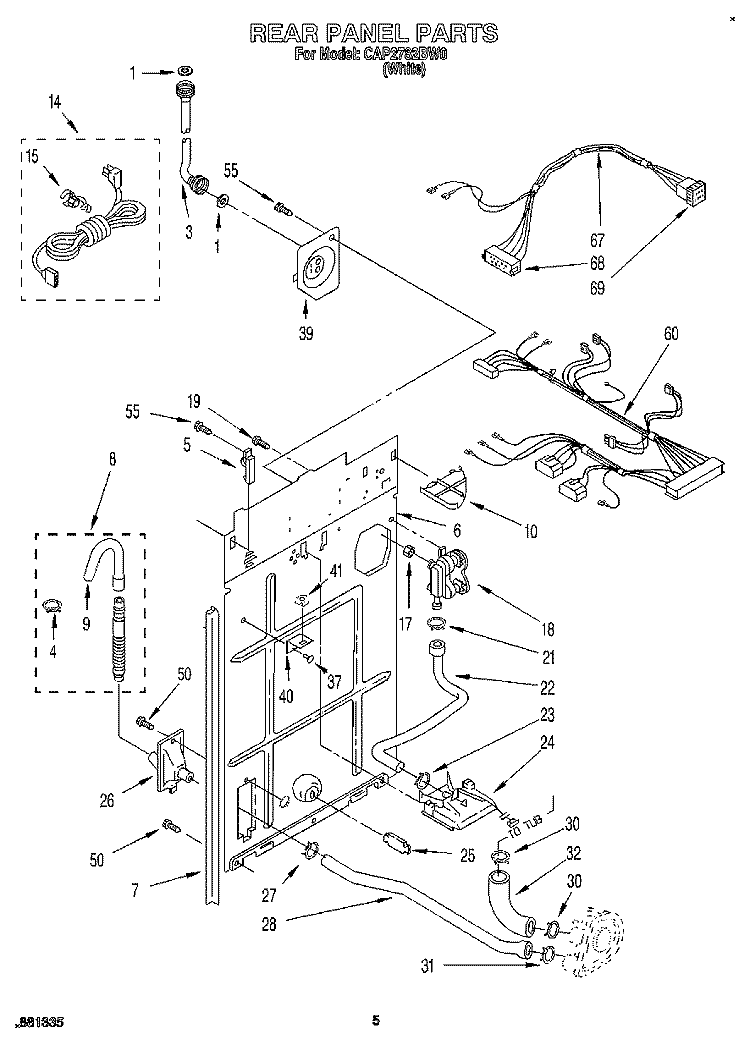 REAR PANEL Diagram and Parts List for CAP2782BW0  Whirlpool Washer