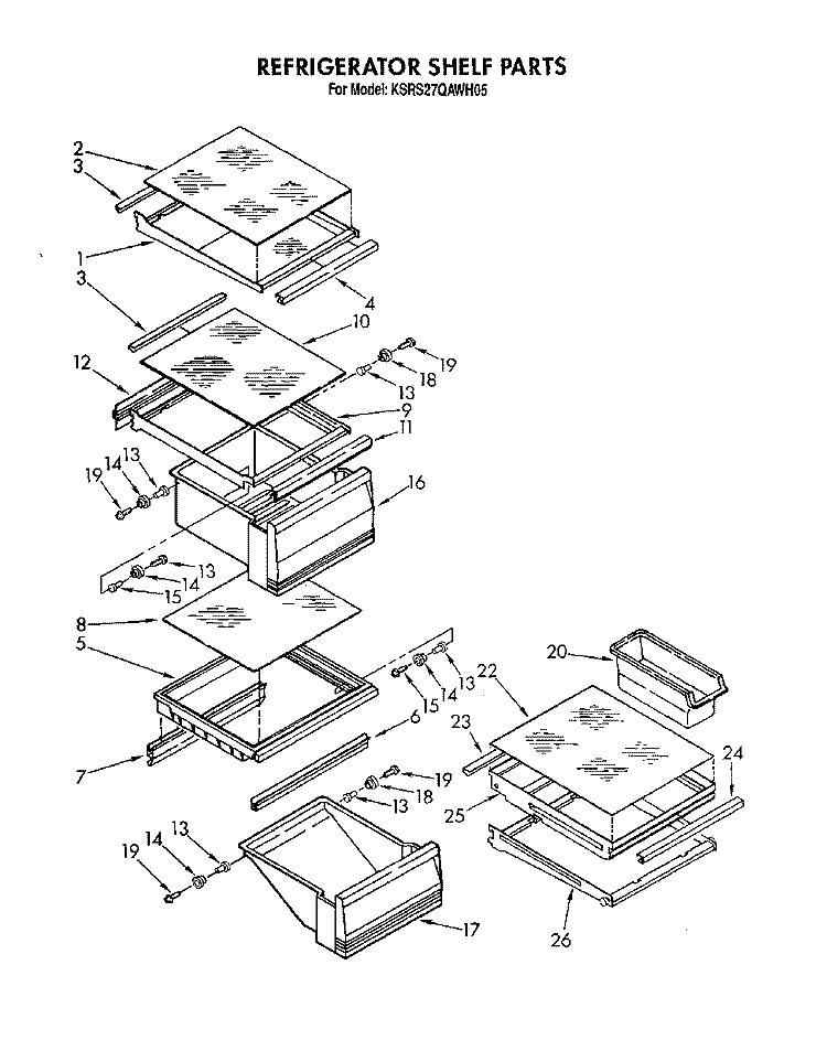 REFRIGERATOR SHELF Diagram and Parts List for KSRS27QAWH05  KitchenAid Refrigerator