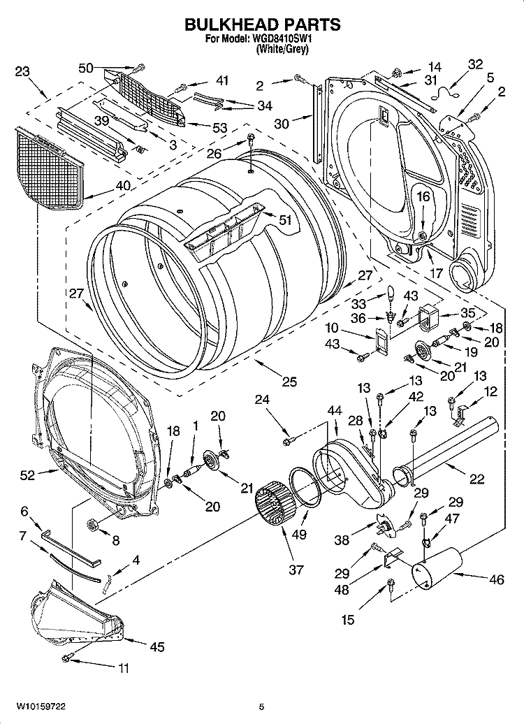 BULKHEAD PARTS Diagram and Parts List for WGD8410SW1  Whirlpool Dryer