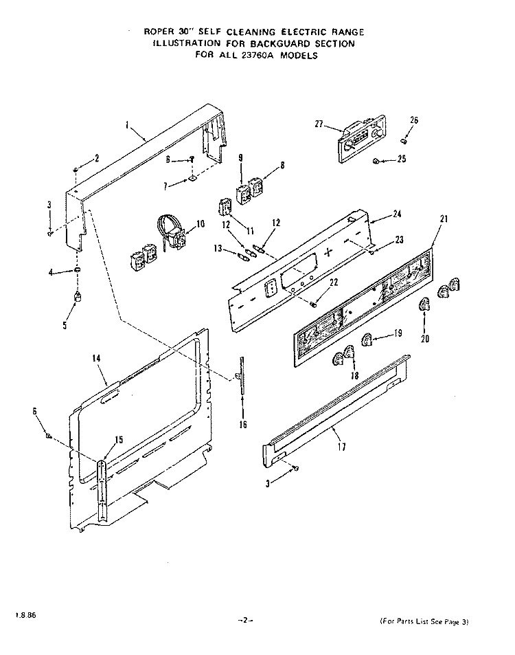 MAIN TOP Diagram and Parts List for 2376W0A  Roper Range