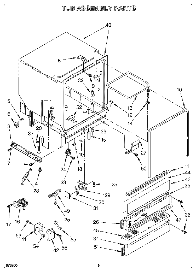 TUB ASSEMBLY Diagram and Parts List for DU8700XB0  Whirlpool Dishwasher