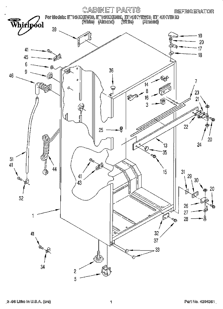 CABINET Diagram and Parts List for ET14NKXEN00  Whirlpool Refrigerator