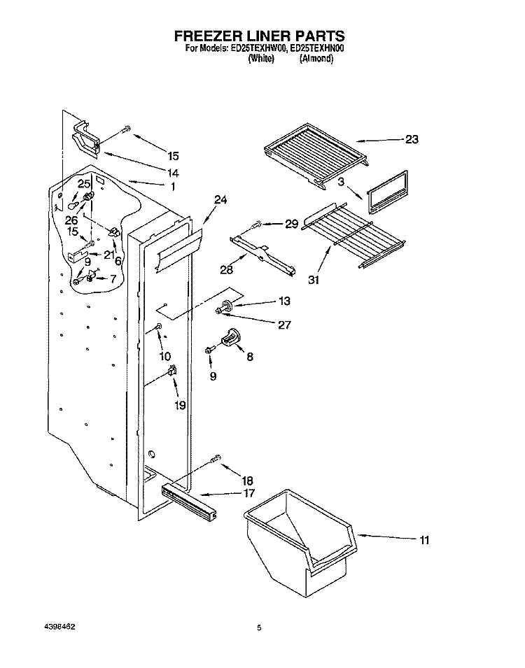 FREEZER LINER Diagram and Parts List for ED25TEXHW00  Whirlpool Refrigerator