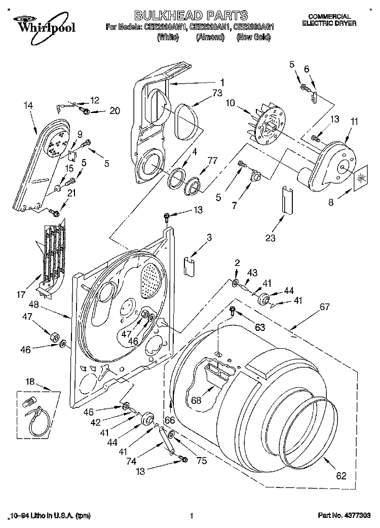 SECTION Diagram and Parts List for CEE2990AG1  Whirlpool Dryer