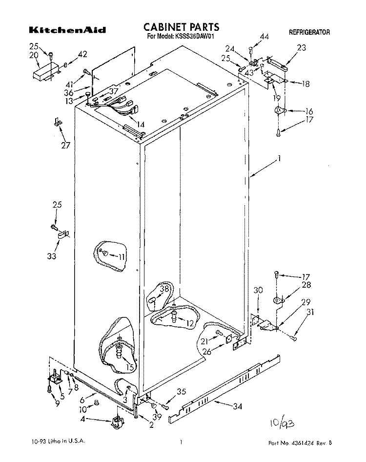 CABINET Diagram and Parts List for KSSS36DAW01  KitchenAid Refrigerator