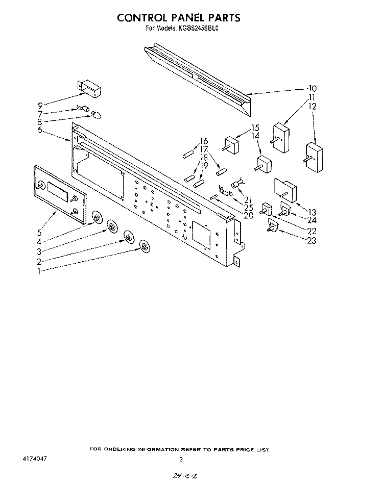 CONTROL PANEL Diagram and Parts List for KGBS245SBL0  KitchenAid Wall Oven