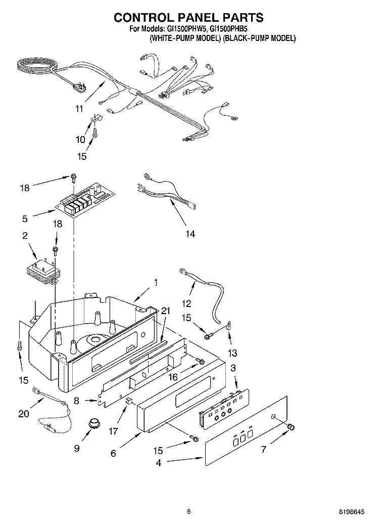 CONTROL PANEL PARTS Diagram and Parts List for GI1500PHB5  Whirlpool Ice Maker
