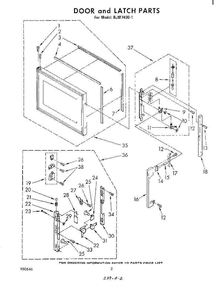 DOOR AND LATCH Diagram and Parts List for RJM74001  Whirlpool Microwave