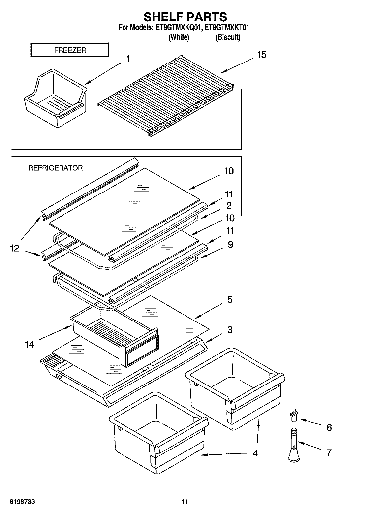 SHELF PARTS, OPTIONAL PARTS Diagram and Parts List for ET8GTMXKT01  Whirlpool Refrigerator