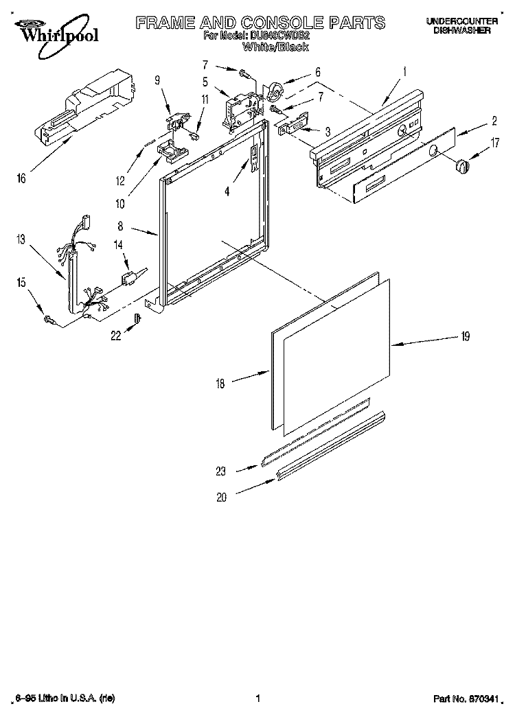 FRAME AND CONSOLE Diagram and Parts List for DU840CWDB2  Whirlpool Dishwasher